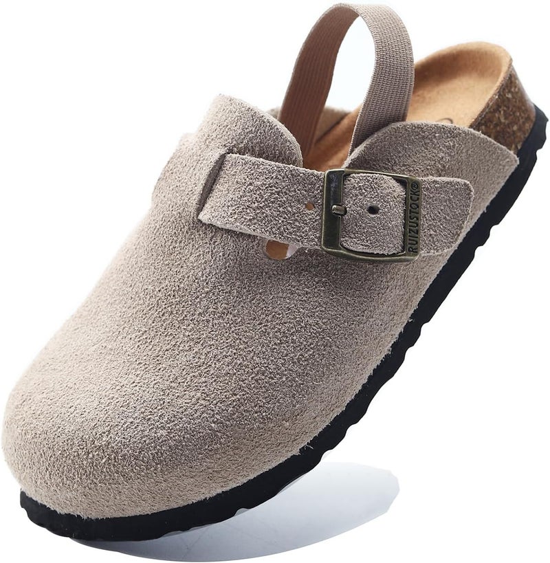 Hezeisoar Boys Girls Suede Clogs Unisex Toddler Slip-on Slippers Kids Outdoor Indoor Flat Shoes Classic Cork Adjustable Buckle Mules Cute Sandals - Image 1